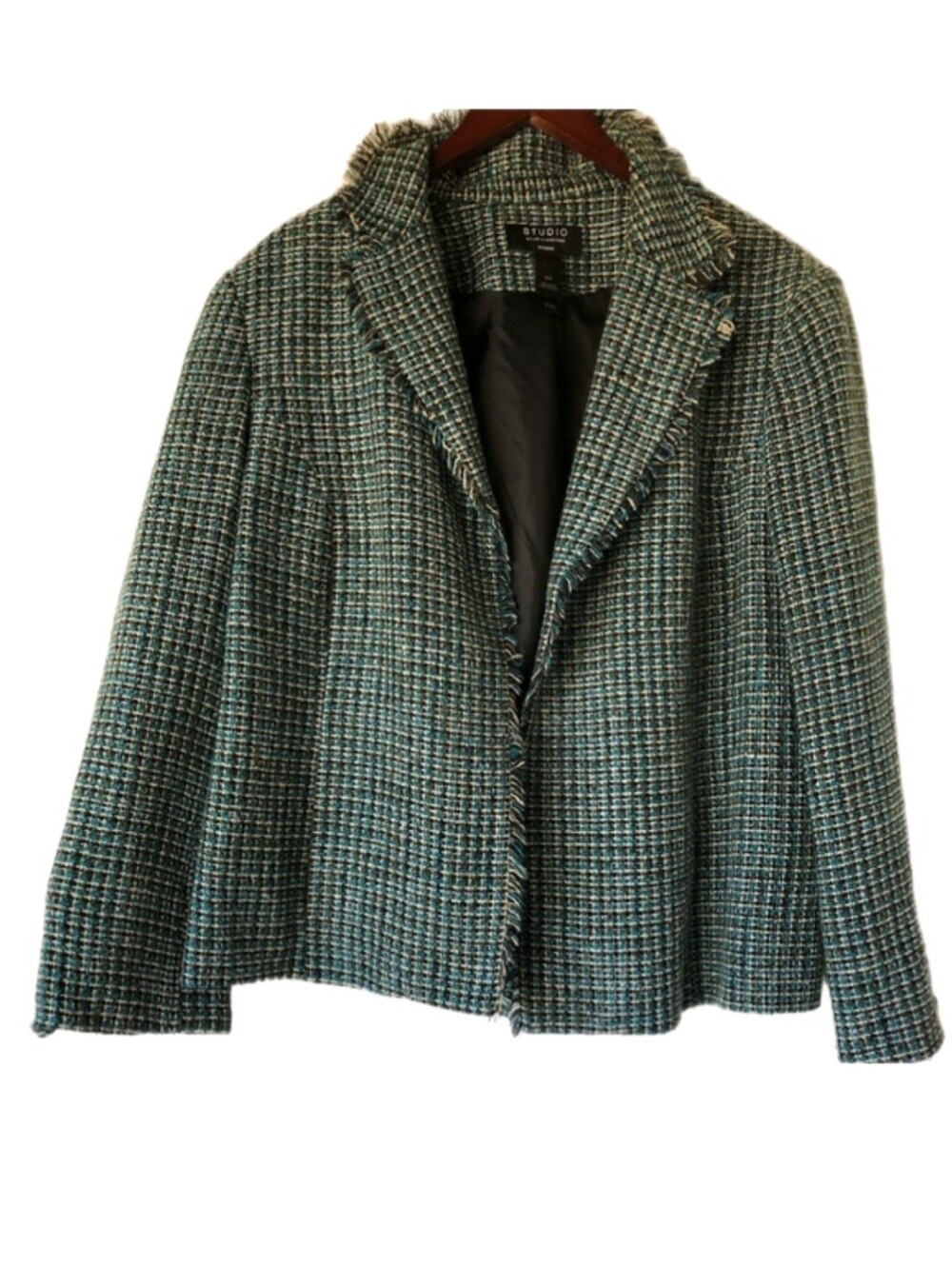 Studio by Liz ClaiborneTeal and Black Tweed Fringed Blazer Jacket, 20W